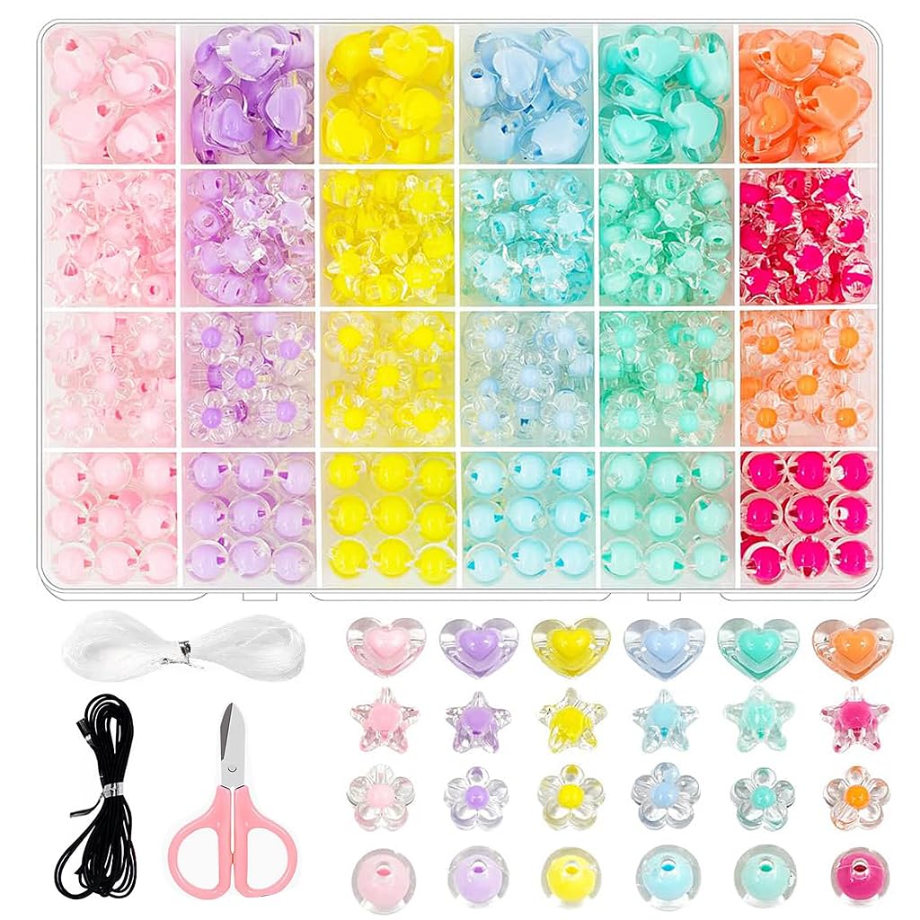 SANNIDHI 174pcs Acrylic Beads for Jewellery Making Kit, Macaron Color Crystal Beads for Bracelet Making, Double Layer Star Heart Flower Round Cute Aesthetic Beads for DIY Hair Ties SANNIDHI 174pcs Acrylic Beads for Jewellery Making Kit, Macaron Color Crystal Beads for Bracelet Making, Double Layer Star Heart Flower Round Cute Aesthetic Beads for DIY Hair Ties